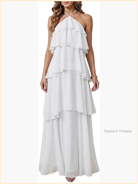 Dresses & Skirts - Ruffle Halter Backless Flowy Maxi Wedding Guest Dress